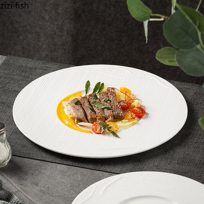 Solid Color Simple Wave Pattern Flat Plate Ceramic Steak Plate Dessert Plate Pasta Plates Molecular Cooking Specialty Tableware