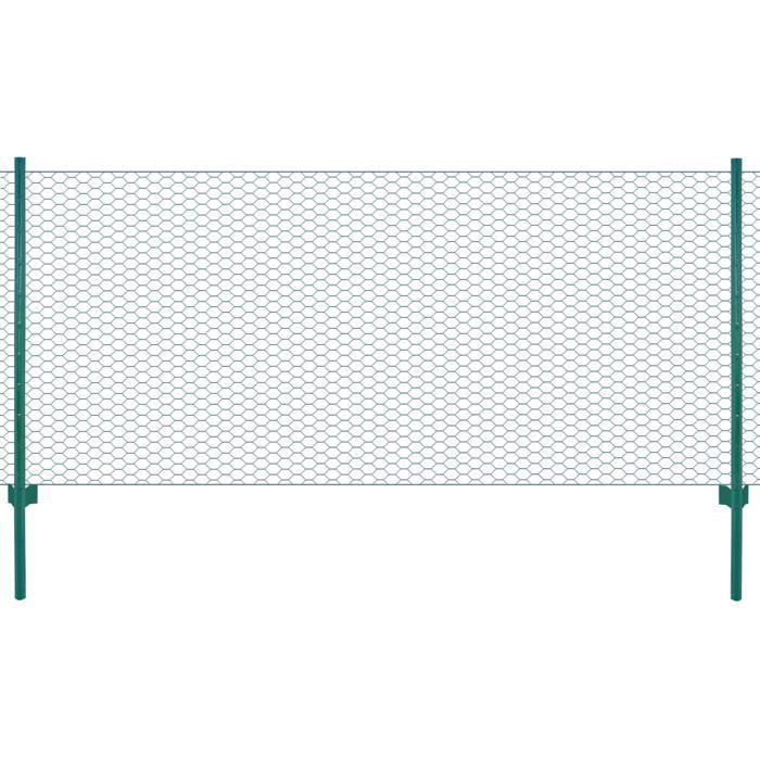 VidaXL Clôture en Grillage Métallique avec Poteaux Panneau de Clôture Protection pour Chiots Volaille Jardin Cour Arrière 144608