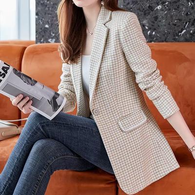 Sonbahar Yeşil Moda kadının Ceket Mizaç Ofis Bayan Ince Ekose Blazer Kadın Ceketler Büyük Boy Kayısı