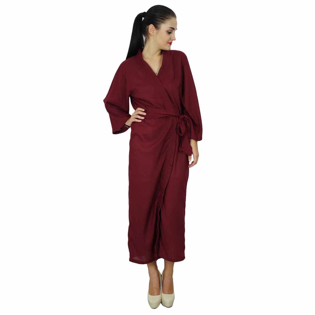 Bimba Women Long Solid Belt Robe Soft Modal Cotton Wrap Round Plain Bath