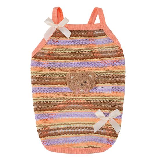 

Жилет для домашних животных без рукавов с ажурным дышащим полиэстеровым мягким плюшевым бантиком в виде медвежонка, свободный крой, летняя одежда для маленьких собак. S