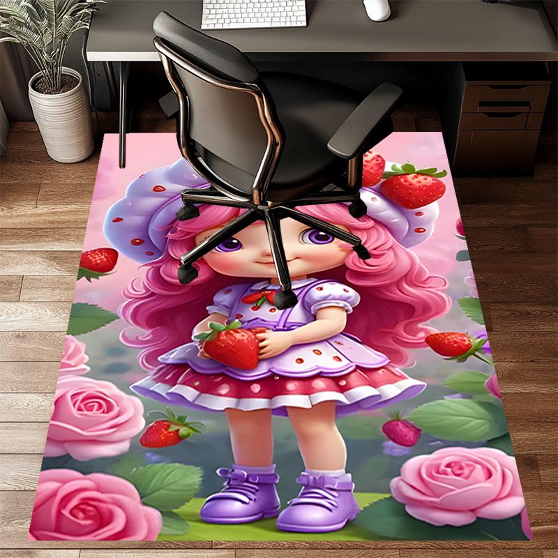Strawberry Polyester Carpet, Soft Indoor Mat for Office Chair, Living Room, Computer Desk - Decorative Home Office Rug Design