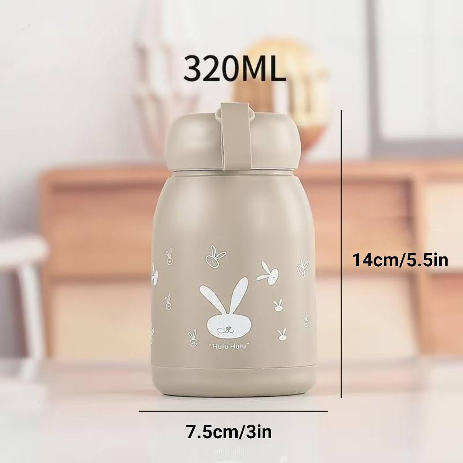 Brown Vacuum Cup Insulated Coffee Bottle, 320ml Mini Vacuum Mug Cute Bottle, Stainless Steel Mini Thermal Travel Mug, Magic Rabbit Tea Milk Bottle,