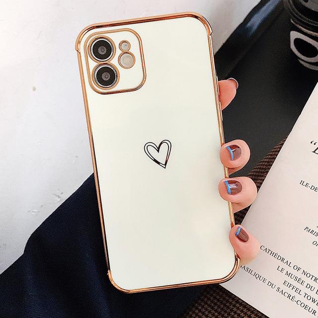 Electroplating Phone Case Bumper For Iphone 11 12 13 Pro Max Mini Xr X Xs 7 8 Plus Se Love Heart Soft Tpu Shockproof Back Cover
