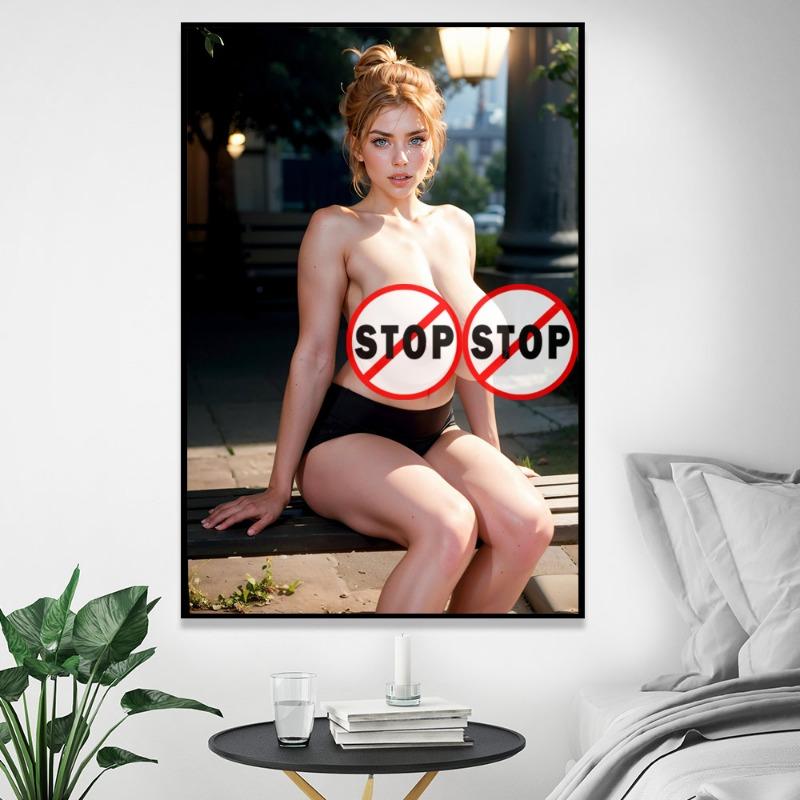 AI painting European and American sexy big breasted naked woman canvas poster uncensored blonde beauty erotic wall art