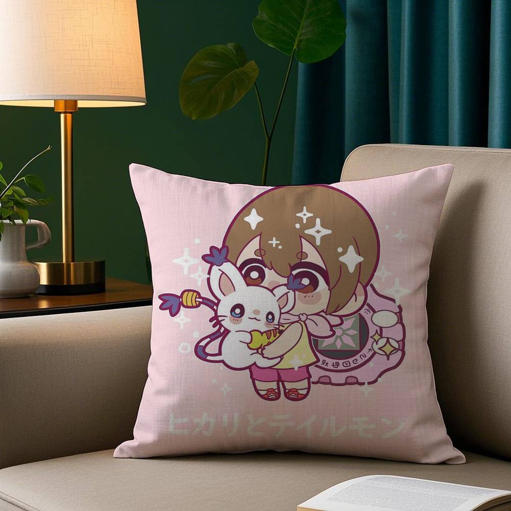 Cute D-Digimon Adventure Pillow Case Short Plush Print Cushion Cover Square Throw Pillow Covers Sofa Home Decor