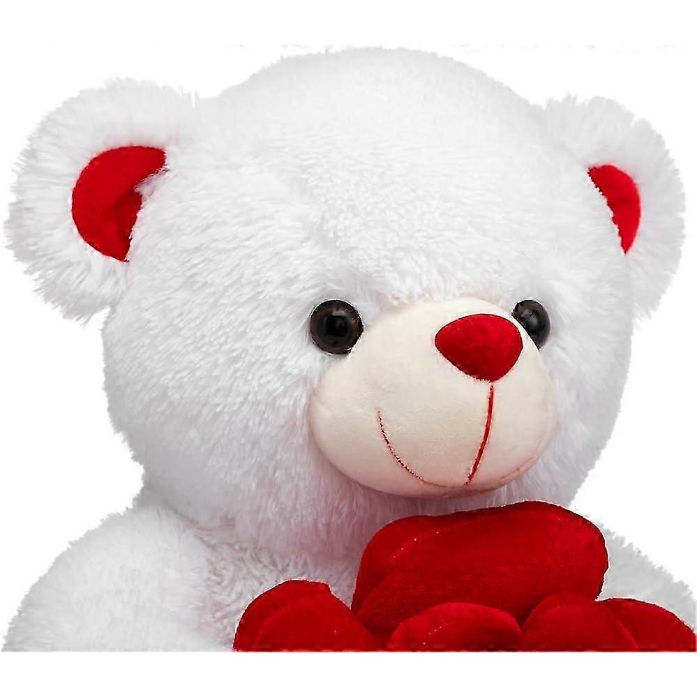 Teddybär Kuscheltiere Plüschbär mit Rose Hält Rose Weiches Plüschtier Valentinstag, 16 Zoll, Weiß