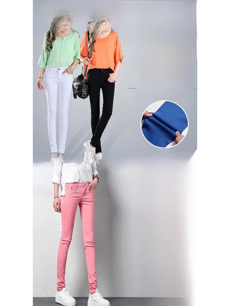 Candy Color Women's Skinny Jeans - Elastic Slim Fit Pencil Pants for Spring and Autumn