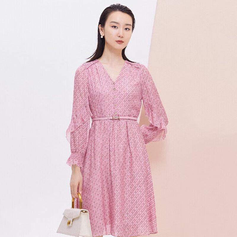 

JESSIE Elegant Silk Ruffle Sleeve Print Dress JMFFL084 XL