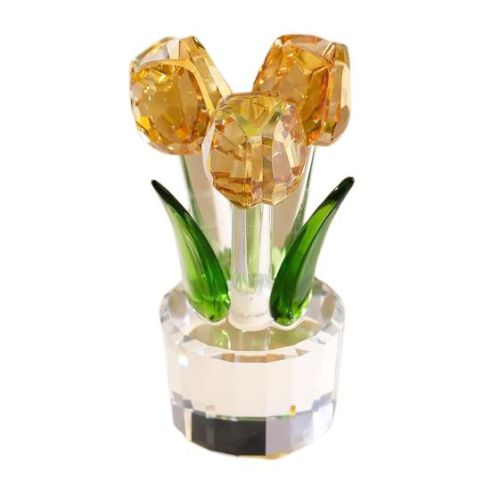 Faux Crystal Tulip Figurine Collectible Clear Tulip Flower Ornament Glass Flower Bouquet Gifts for Valentine's Day Birthday Women Girlfriend Wife