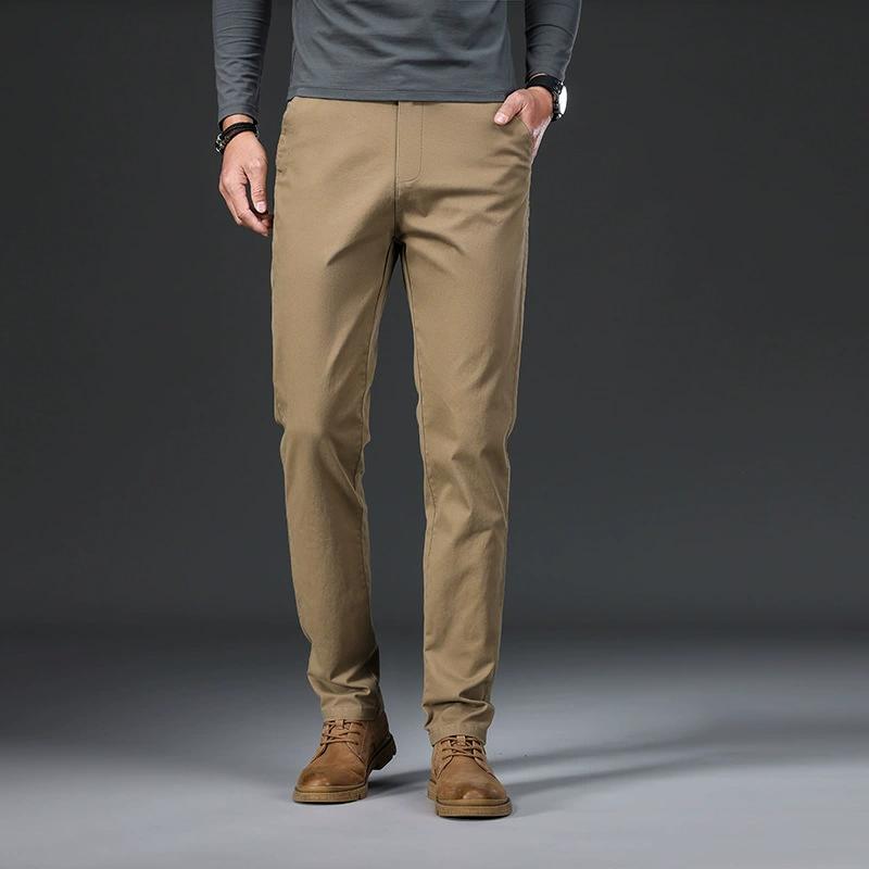 Cotton Men's Casual Pants Autumn Fashion Comfortable Elastic Slim Straight Business Trousers Black ArmyGreen Khaki