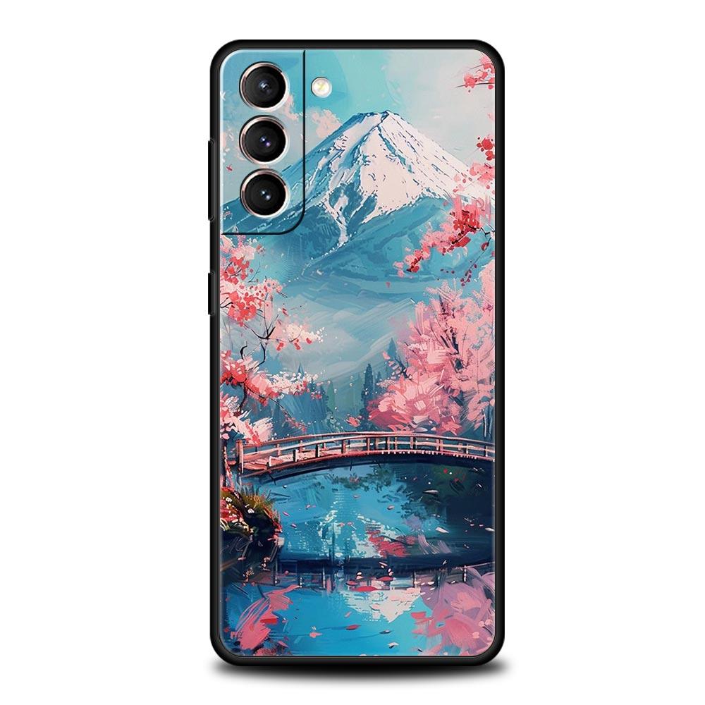 Japan Mount Fuji Painting Cherry blossom Phone Case For Samsung Galaxy S26 Ultra S25 Plus S24 FE S23 S22 5G S21 S20 Cover Soft