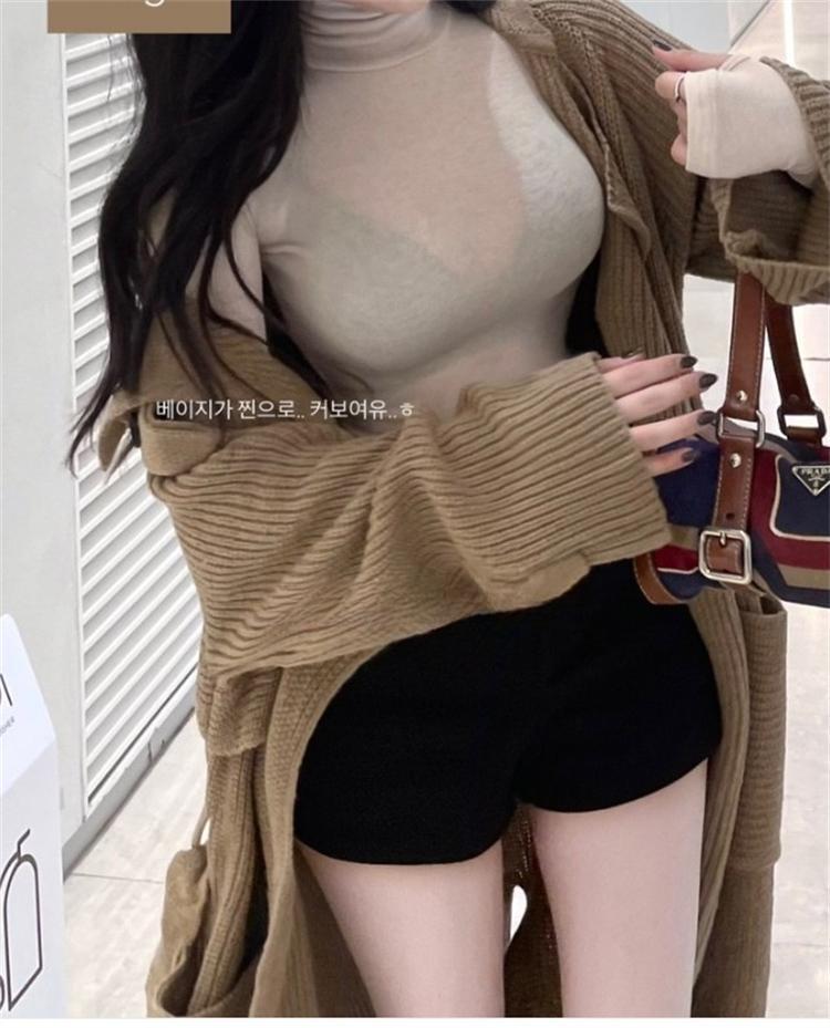 Elegant Slim Fit See-Through High Neck Long Sleeve T-Shirt