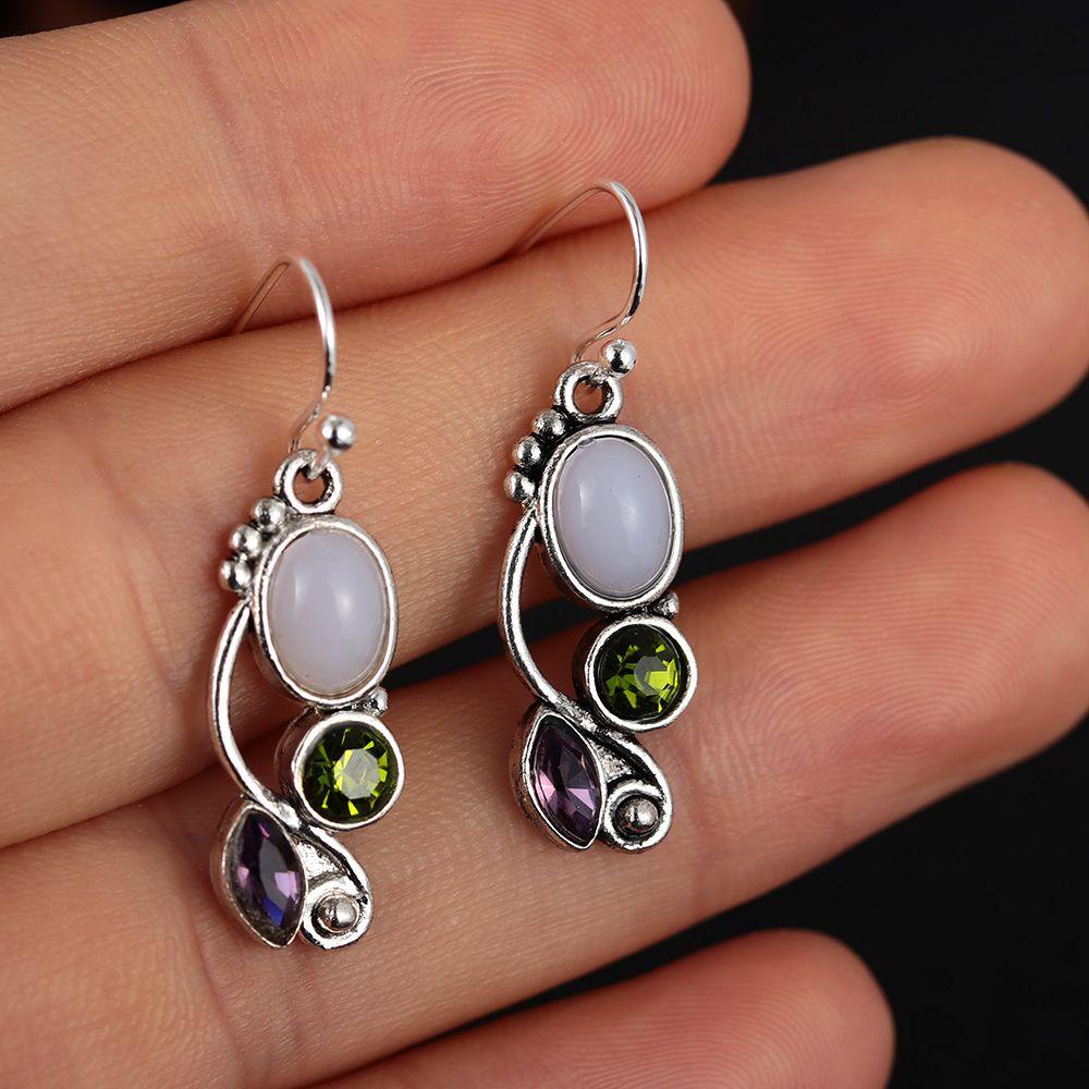 gift Engagement Wedding Jewelry Hook Multi-Gemstone Peridot Moonstone Earrings Amethyst Ear Stud