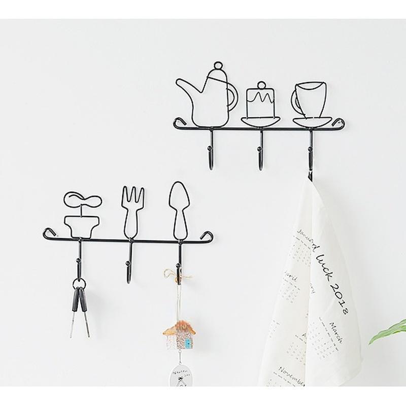 1pc  Iron Kettle Wall Hook Ins Simple Key Rack Nordic Coat Hooks Black Hat Hanger for Home Decorate