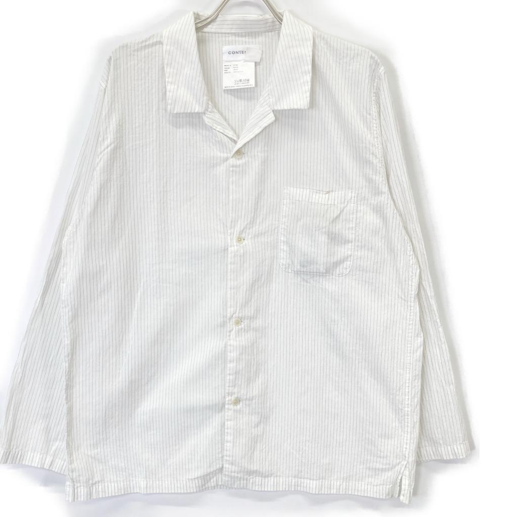 CONTEMPO White Stripe 54152 Cotton Open-Collar Shirt Tops L whiteUsed