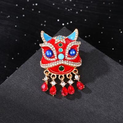 Broche Danse du Lion Premium Niche Rouge Festive Danse du Lion Corsage du Nouvel An Accessoires pour Manteau