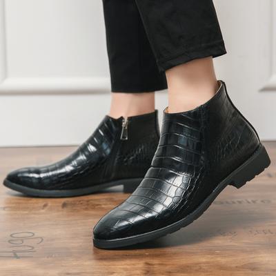 Botas Chelsea de Invierno para Hombre Botas de Charol de Alta Calidad Cremallera Lateral Botas de Moda Zapatos de Vestir Plataforma Redonda Puntera Redonda Botas para Hombre