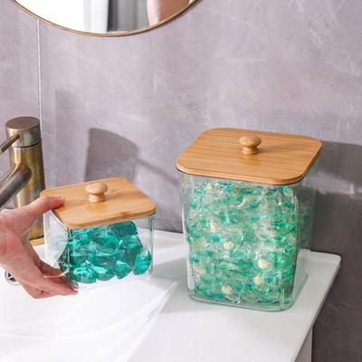 Caja de Almacenamiento para Bolitas de Lavandería con Tapa de Bambú Apertura Grande Contenedor Acrílico Organizador a Prueba de Humedad para Bolitas de Detergente