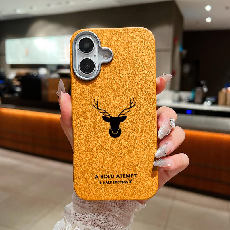 For iPhone 16 Pro Max 15 Pro 14 13 12 11 Case Deer Pattern Solid Color TPU Leather Texture Soft Matte Shockproof Phone Cover