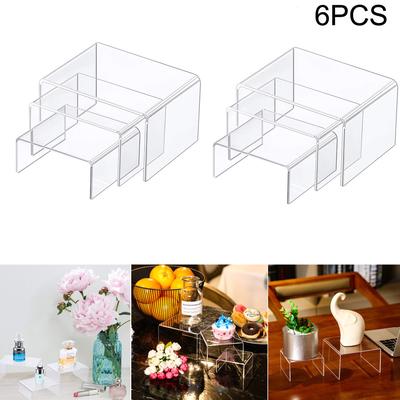 6PCS Clear Acrylic Display Risers Jewelry Display Riser Shelf Showcase Fixture