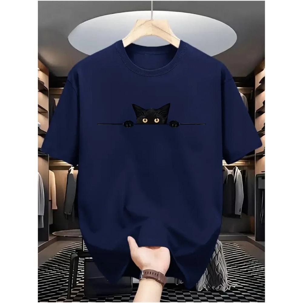 Women's Funny Cute Black Cat Meme T-Shirt Men Oversize Tee Cotton Short Sleeve Vintage Top Casual Top