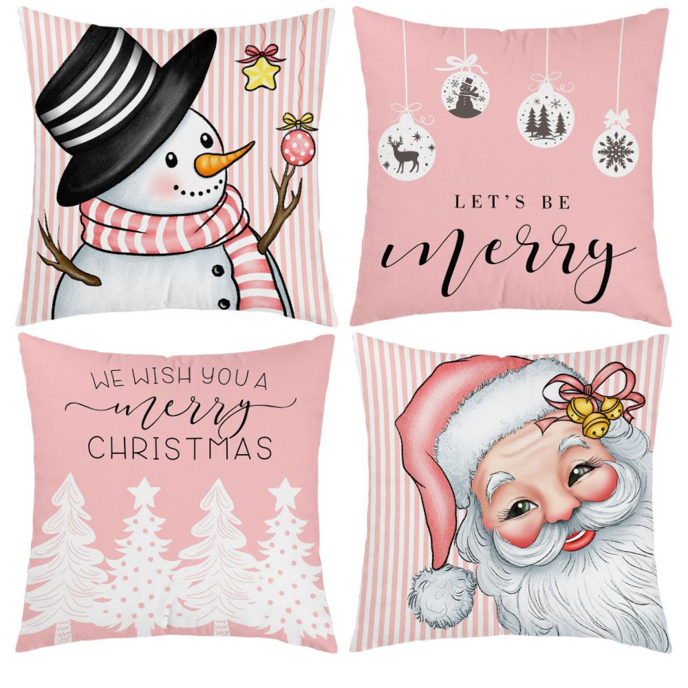 New Christmas Short Plush Pillow Cover Peach Skin Digital Printing Cushion Cover Christmas Snowman Pattern