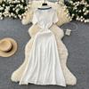 Summer Women Elegant V-neck Designer Embroidery Letter Knitted Sweater Single Breasted Long Midi Dresses