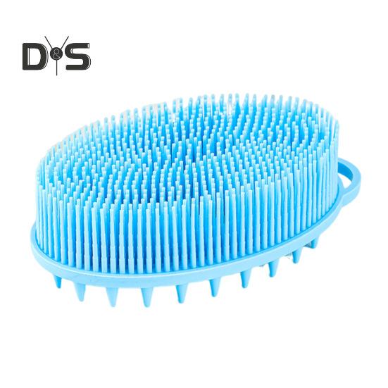 Bath Brush 2 in 1 Design Massage Cleansing Brush for Body And Head Silicone Body Exfoliating Scrubber with Anti-Slip Handle