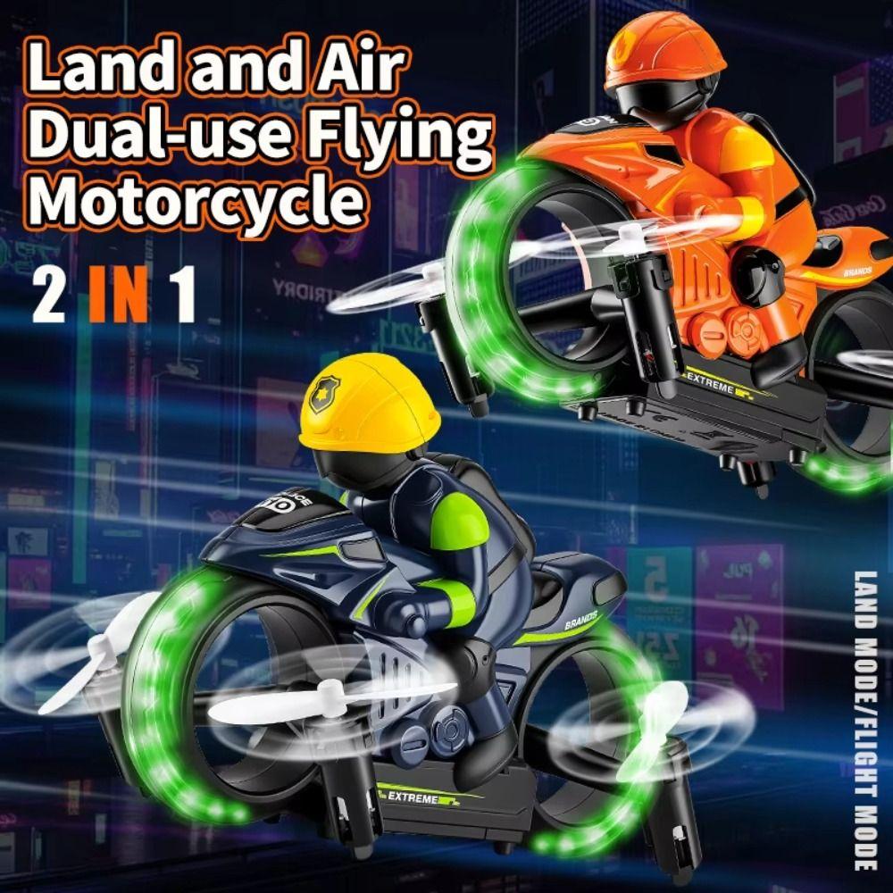 2.4G Remote Control 2 in 1 RC Flying Motorcycle Land Air Dual-Use Toy Land Air Play