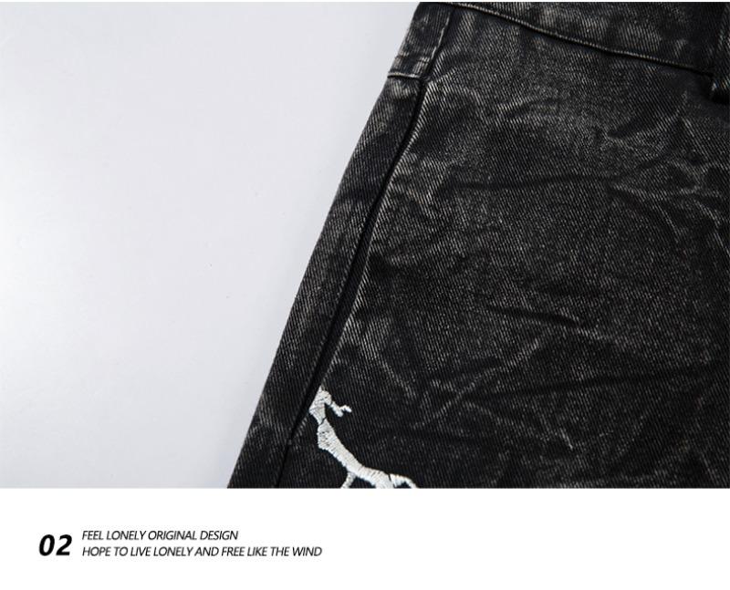 2025 Niche Embroidered Lightning Loose Jeans for Men & Women - Casual Street Style Straight-Leg Floor-Length Pants