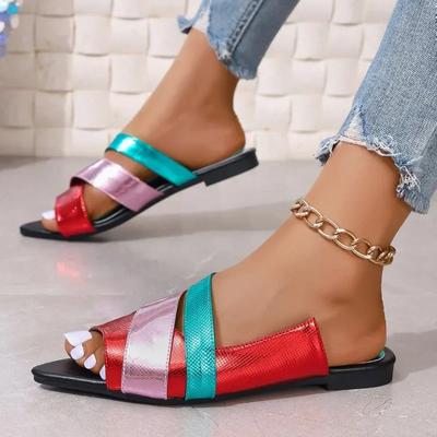 Fashion Summer New Women's Flat Slippers 2024 High Quality Color Matching Large Size Beach Slippers Fashion Open Toe Women's Slippers
