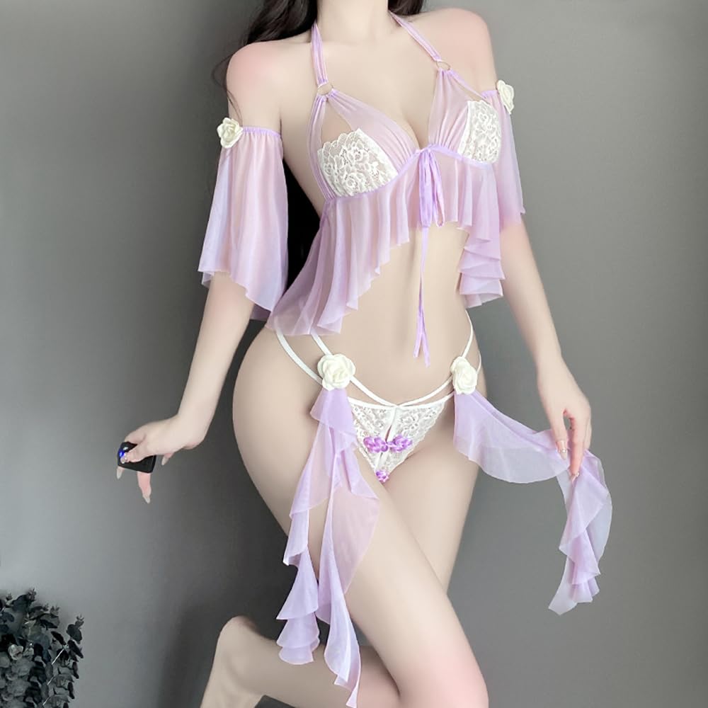 Sexy Cosplay Lingerie Babydoll Rose Swimsuit Style Hole Cosplay Extreme Sexy Bra Halloween Cute Super Sexy Gift Costume [YUEEI] See-through Women's