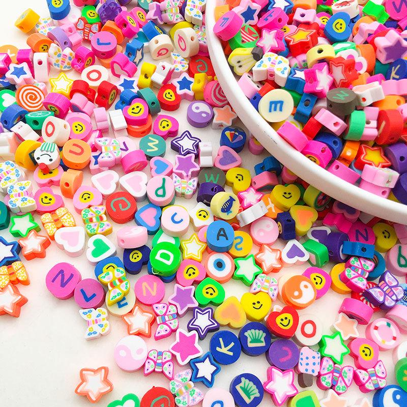 

50/100 Смешанные полимерные бусины: Фруктовые, Смайлики и Буквенные Разделительные Слайсы для Изготовления Ювелирных Изделий Random 50 Polymer Clay Beads-SN541