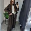 Womens Hooded Sweatshirt Wide-Leg Pants Set With Contrast Color Panel Slimming Waist Design Cotton Blend