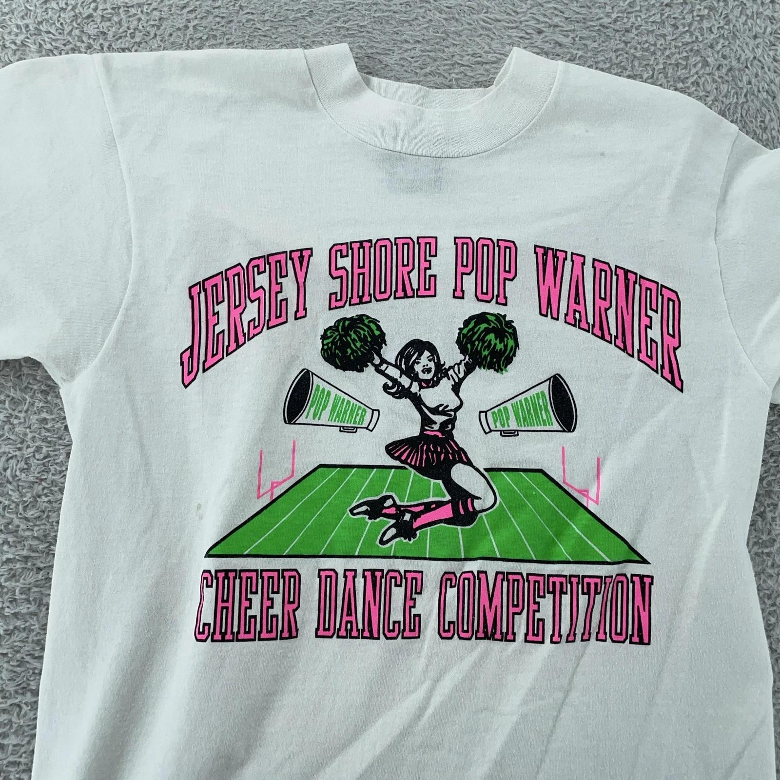 

Vintage New Jersey Shore Pop Warner Cheer Dance Shirt XXS White Cheerleader 90s S