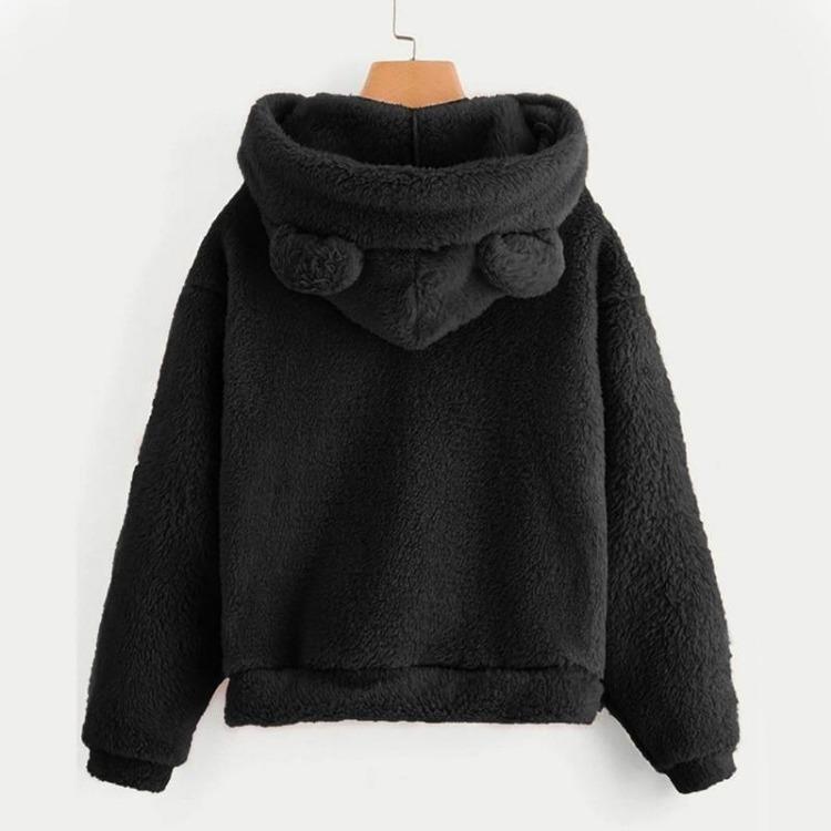 Cozy Women Teddy Bear Ear Hoodie Warm Fleece Plush Sweatshirt Long Sleeve Hooded Pullover