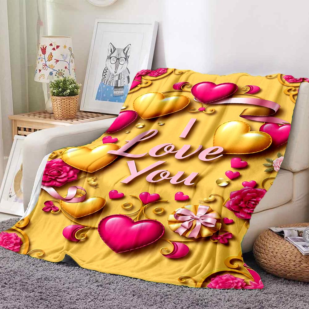 1Pc Love Hearts Celebration Flannel Blanket, Soft And Comfortable, Casual Warm, Camping Travel, Christmas, Halloween Xmas Gift. G110