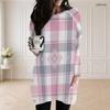 Women Plus Size Round Neck Long Sleeve Plaid Printed Loose Longline Top With Pockets