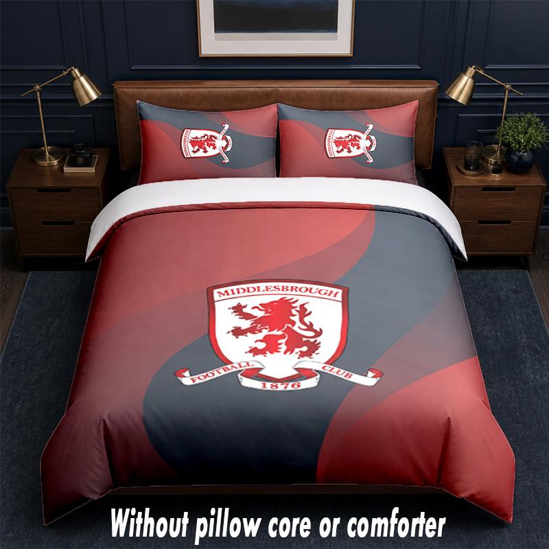 Set Biancheria da Letto Design Middlesbrough FC 1 Copripiumino + 2 Federe Morbido Traspirante Biancheria da Letto per la Casa
