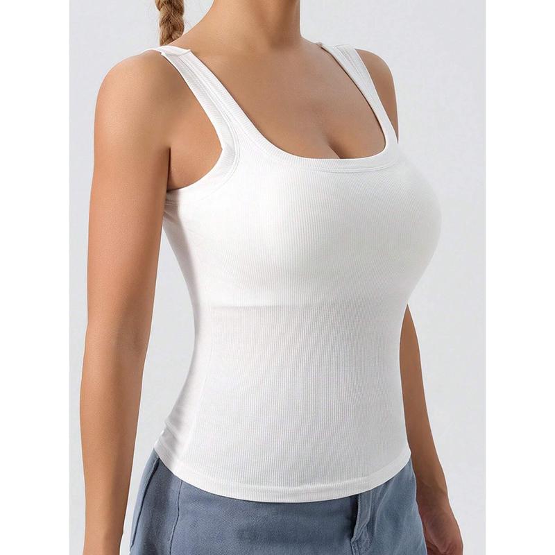 

Модные новые тонкие топы с U-образным вырезом и открытой спиной, женские съемные нагрудные подушки, базовые майки, женские элегантные однотонные летние женские майки 25908 XL белый