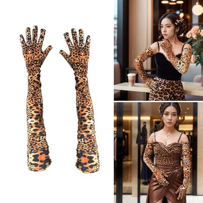 Elegante Opernhandschuhe Damen Tanzkleidhandschuhe Abendparty Zeremoniehandschuhe mit Leopardenmuster für formelle Anlässe