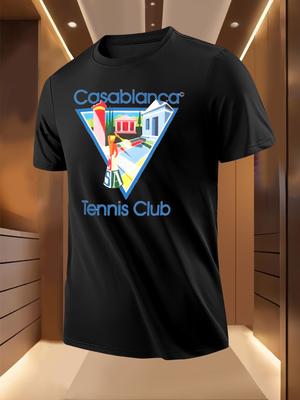 Tennis Club Grafik T-Shirt - Hellgelb Lässig Sommer S...
