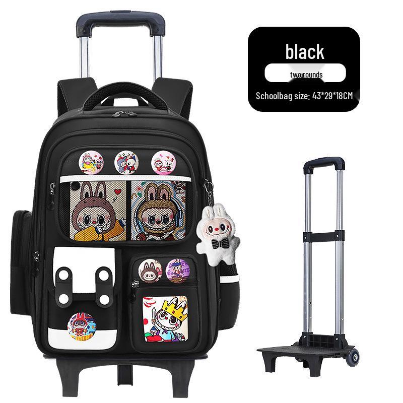 Cartoon Trolley Backpack for Grade 2-6 Students - Large Capacity Schoolbag for Boys & Girls