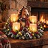 Christmas Party Supplies Lighted Highland Cow Table Centerpiece, Resin Flickering LED Flameless Candles, Frosted Pinecone Displays Pine Red