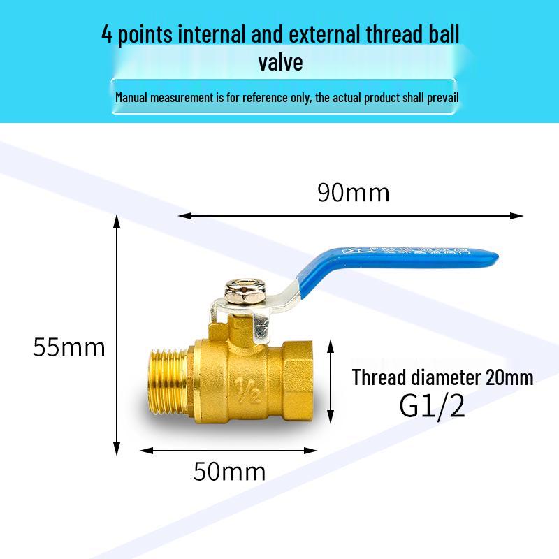 Thickened All-Copper Ball Valve, 4/6-inch, Male/Female Thread, Long Handle