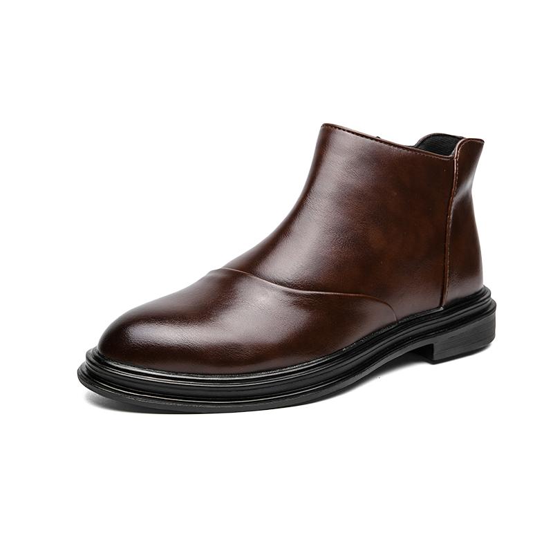 Men's pointed high top leather shoes minimalist British style Party daily office outdoor leisure business motorcycle men's boots