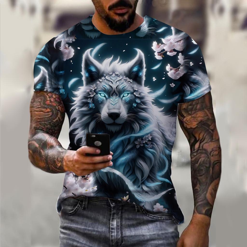 3D Wolfsbestie Aufdruck Herren und Damen Freizeit Kurzarm T-Shirt Rundhals Mode Trend Super Cool Herren Täglich Neue Kleidung