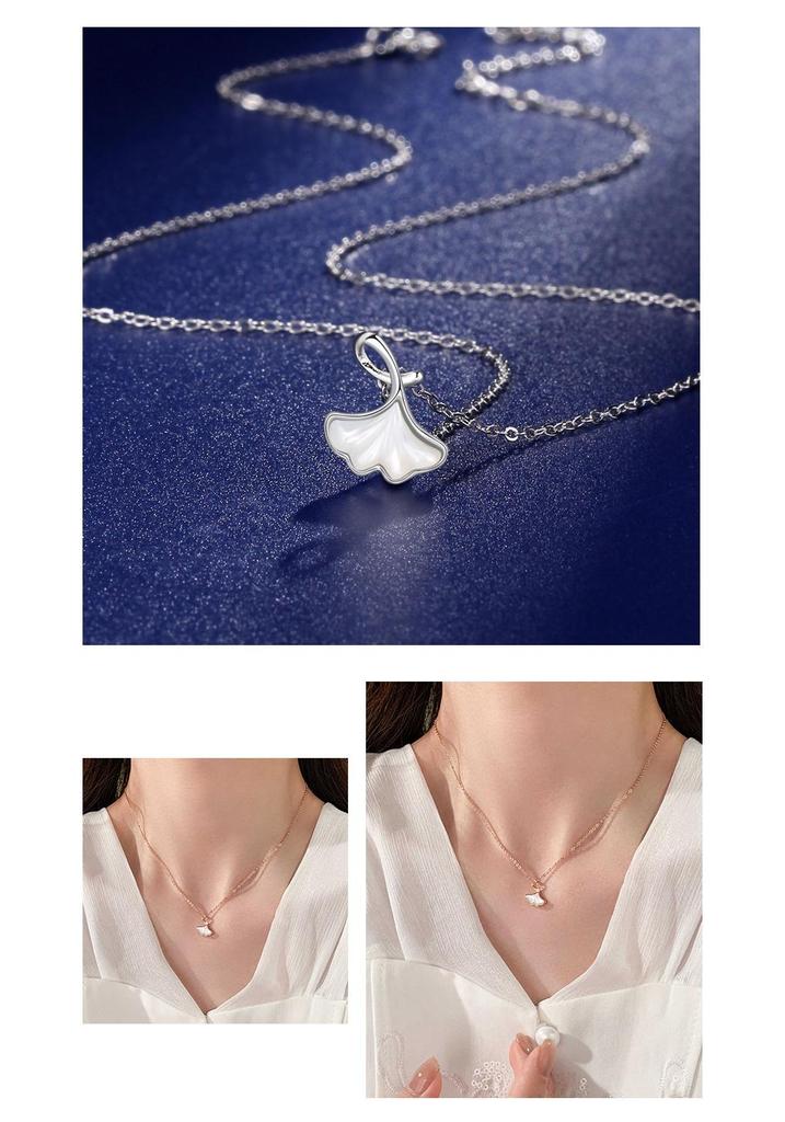 S925 Sterling Silver Ginkgo Leaf Necklace - Women's Forest Style, Light Luxury Clavicle Chain