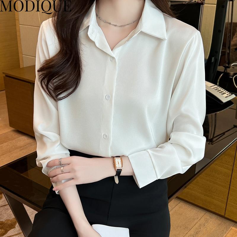 MODIQUE Spring Summer Plus Size Women Loose Casual Office Cotton Linen Chiffon Solid Color Blouse Shirts Lady Basics Oversize V-Neck Long Sleeve Coats